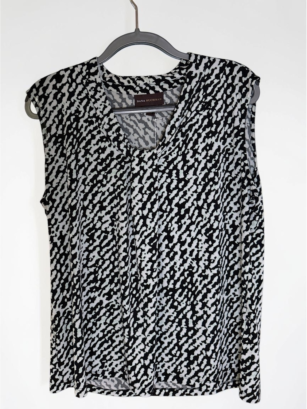 Dana Buchman XL Sleeveless V-Neck Top Black White Green Corpcore Officewear